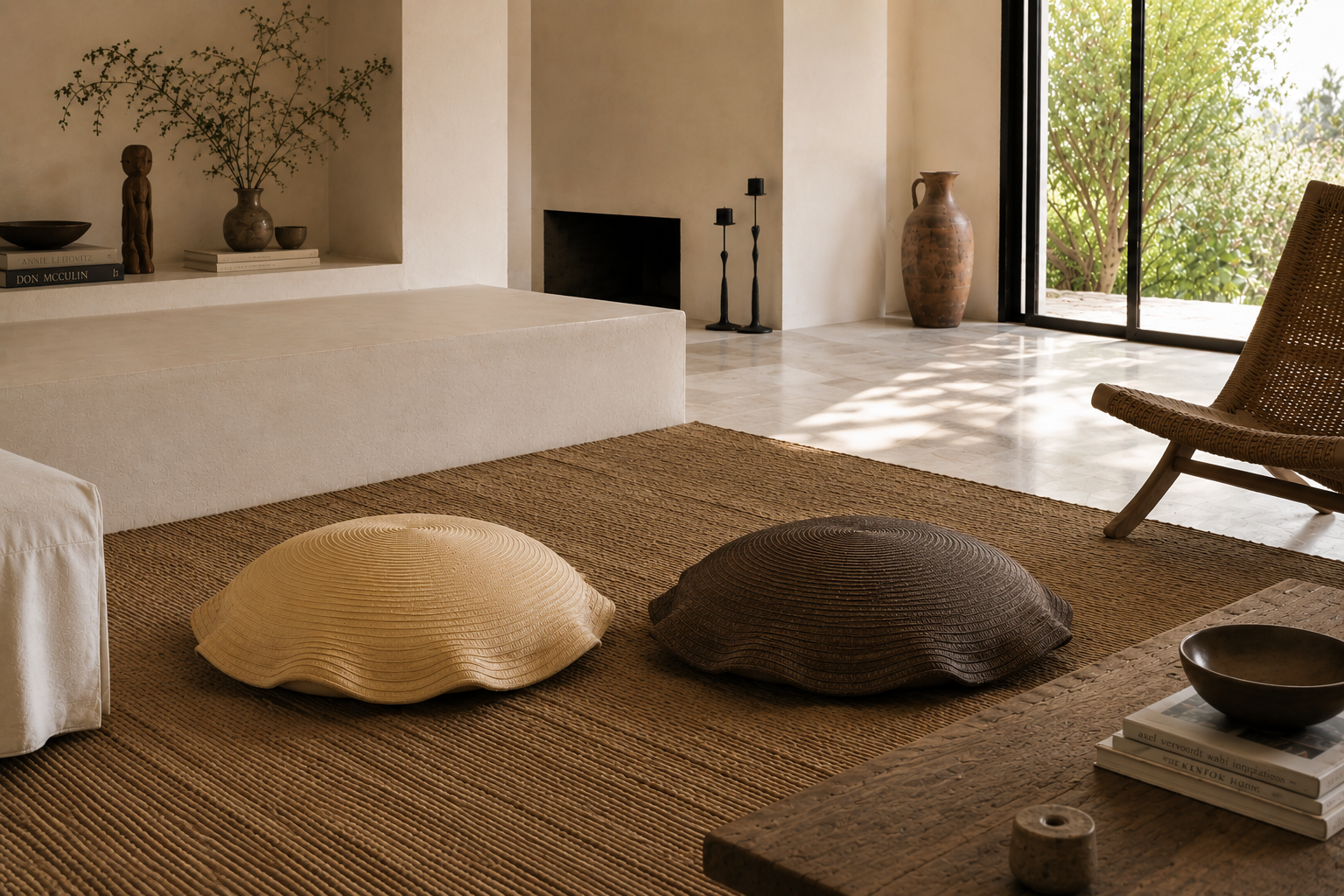  Handmade caña flecha floor pillows by Katünaa — artisan natural fiber ottomans inspired by Zenú weaving traditions, Colombia